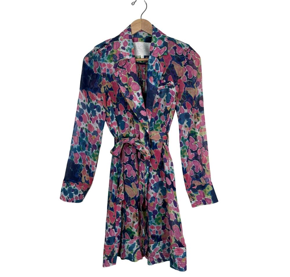 RACHEL Rachel Roy Abstract Floral Cotton Silk Blend Belted Shirt Dress Size 0